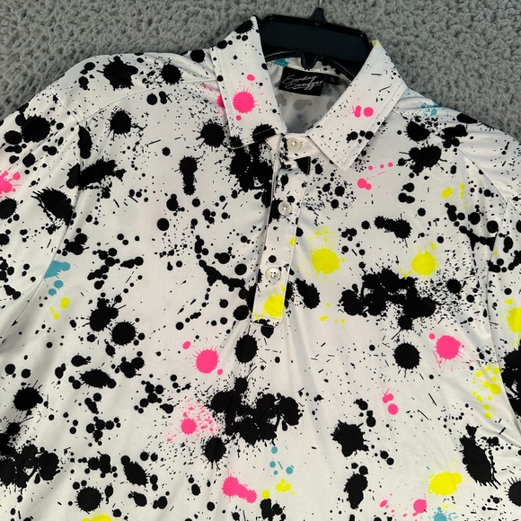 SUNDAY SWAGGER Shirt Mens Small Paint Splatter Print‎ Golf Polo Performance - Picture 1 of 12